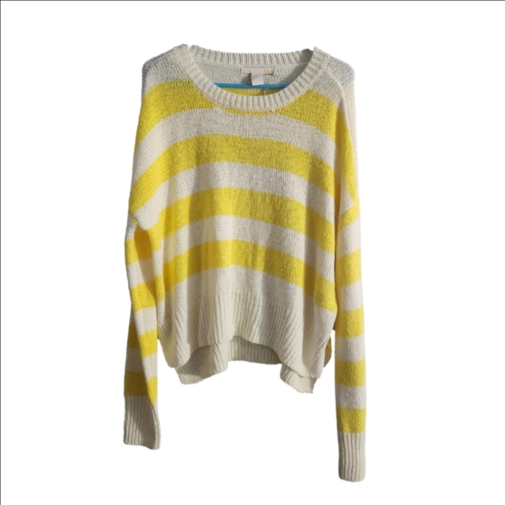 C&C California Yellow  White Striped Sweater Sz L